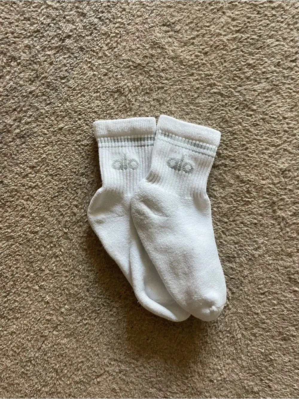 ALO Unisex Half Crew Throwback 🧦 White/Titanium (Gently Worn) Size: Medium